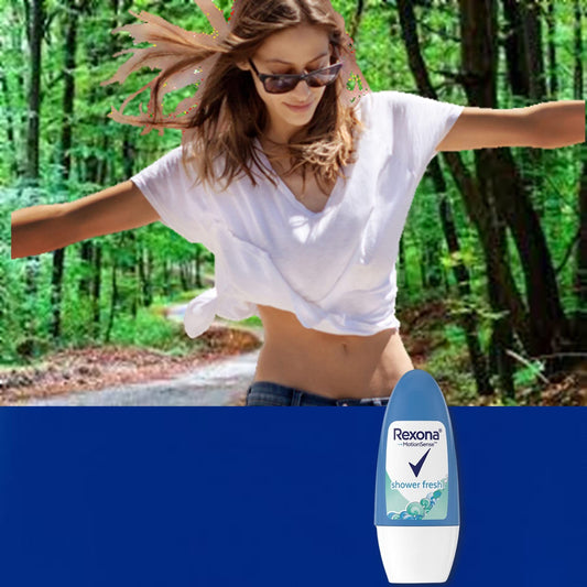 Rexona Shower Fresh pack of 3 roll-ons emphasizes value and extended protection.