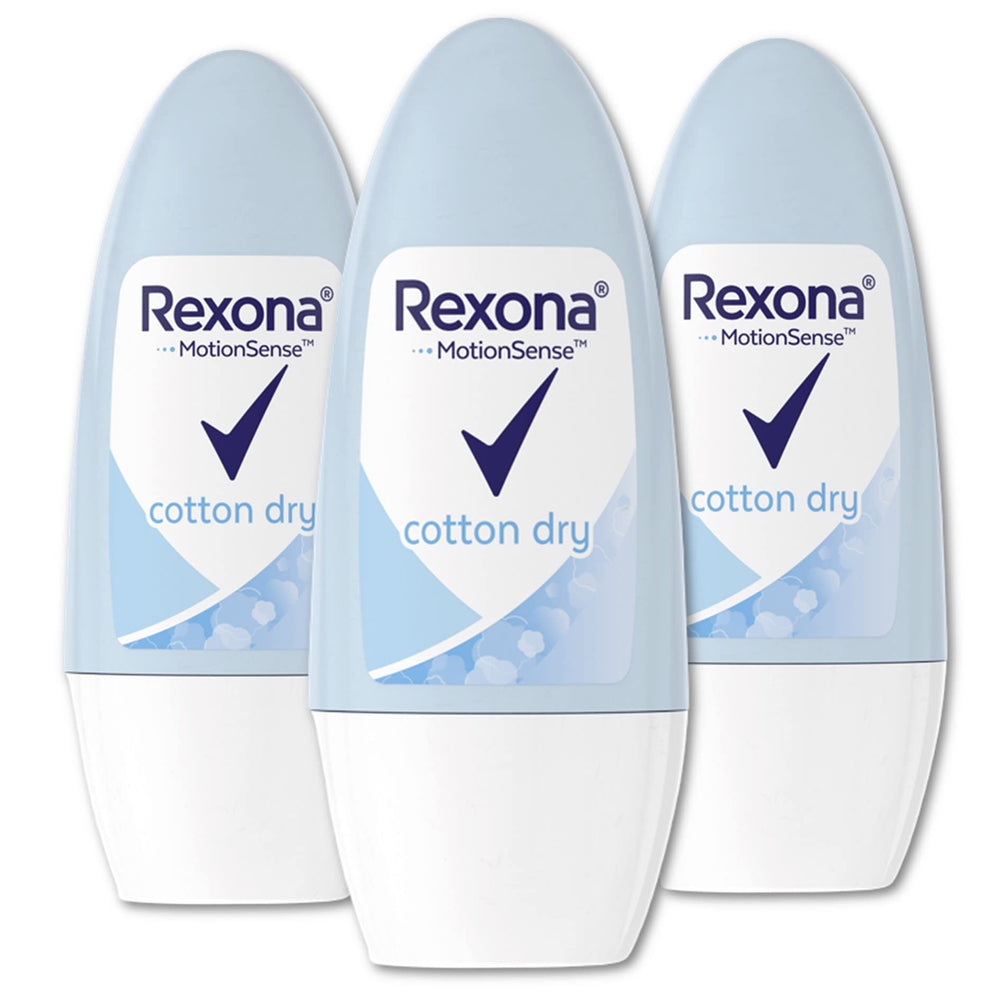 Rexona Women Cotton Dry roll-on packaging highlights long-lasting protection.