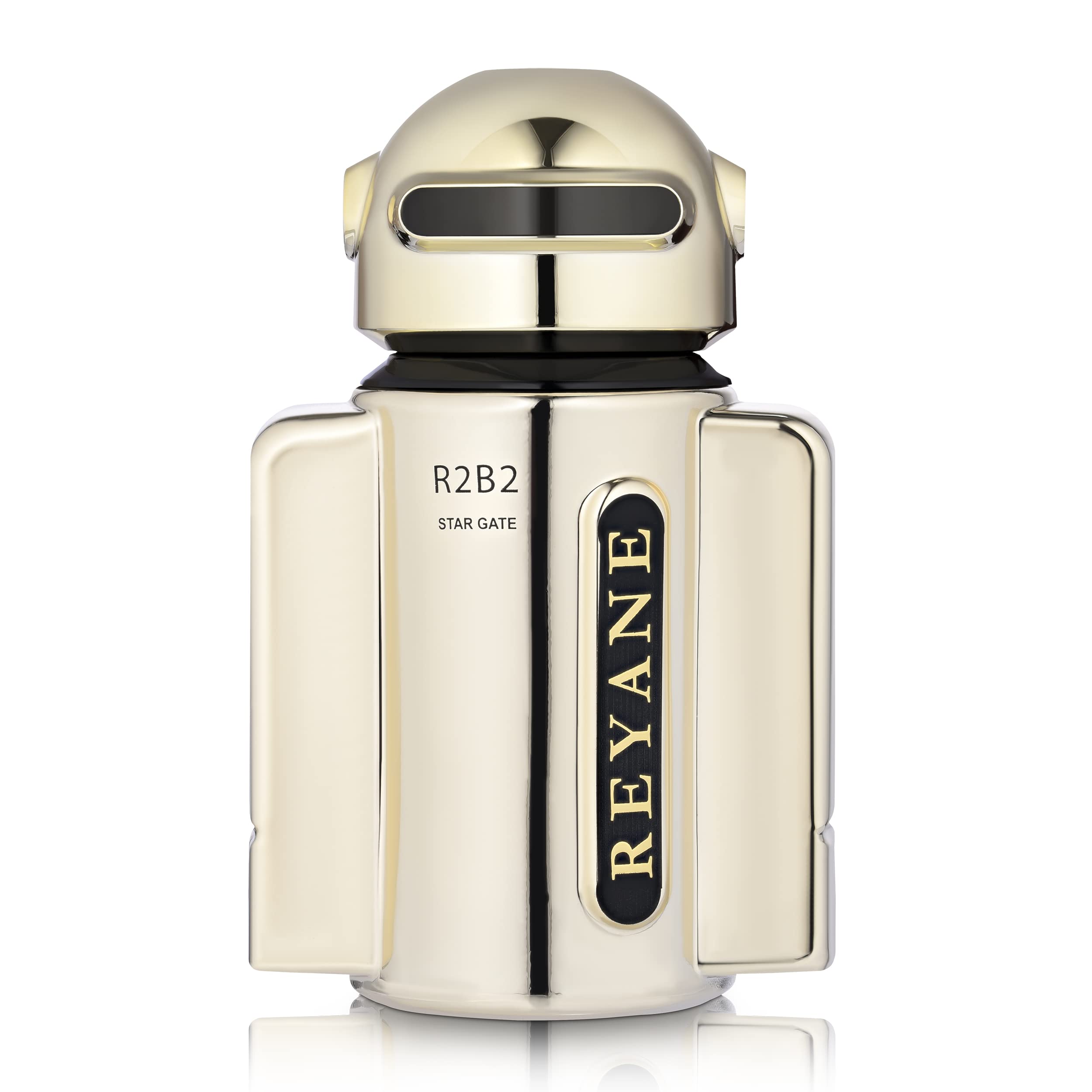 Reyane Tradition R2B2 Stargate bottle front view with futuristic astronaut glass packaging boosts display appeal
