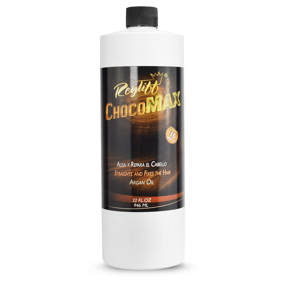 Reyliff Brazilian Keratin 32oz bottle highlights ChocoMax formula for smoother, nourished hair.