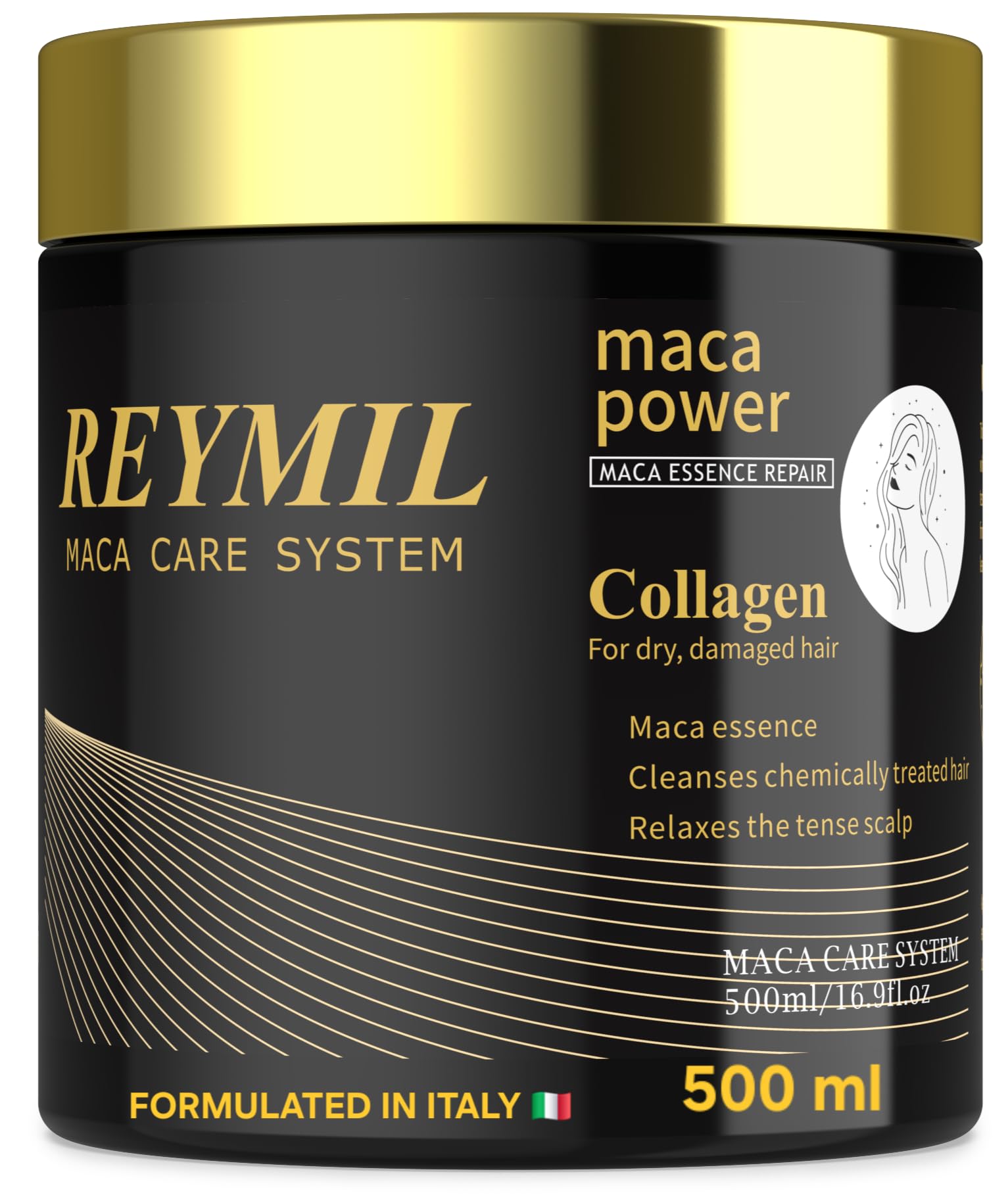 REYMIL Collagen Hair Mask bottle for deep hydration and shine.