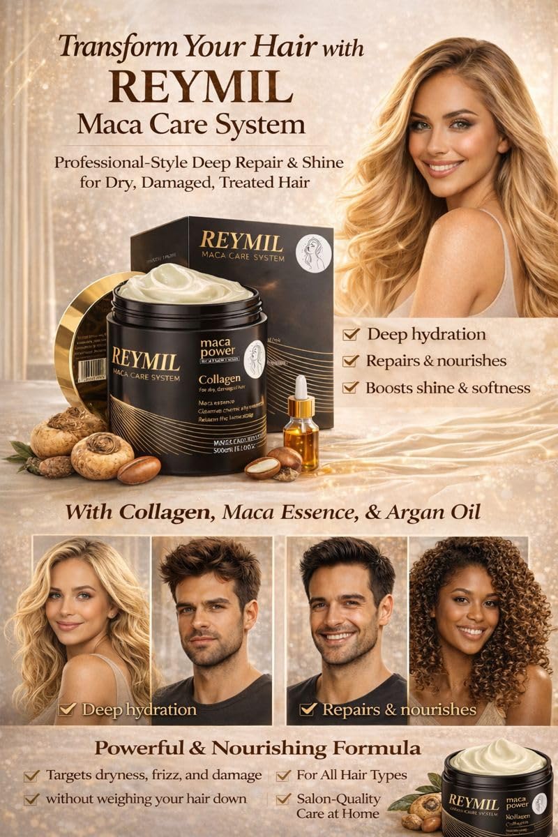 REYMIL Collagen Hair Mask cream texture suggests easy application.