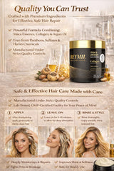 REYMIL Collagen Hair Mask jar closeup shows rich conditioning.