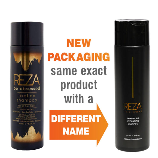 Close-up of Reza Fixation Shampoo ingredient blend showing nourishing proteins.