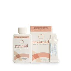 Rezamid acne spot-treatment bottle pour demonstrating precise, quick-drying application for pimples