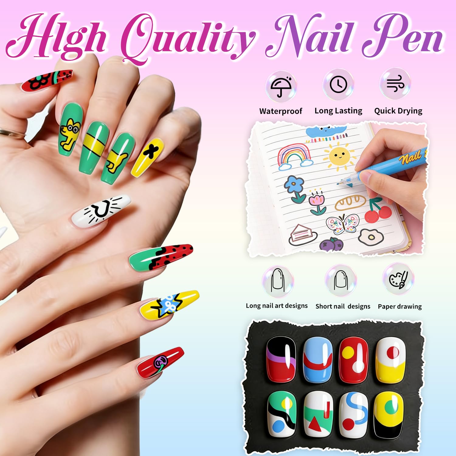 RFENLY nail art pens close-up showing smooth ink flow.
