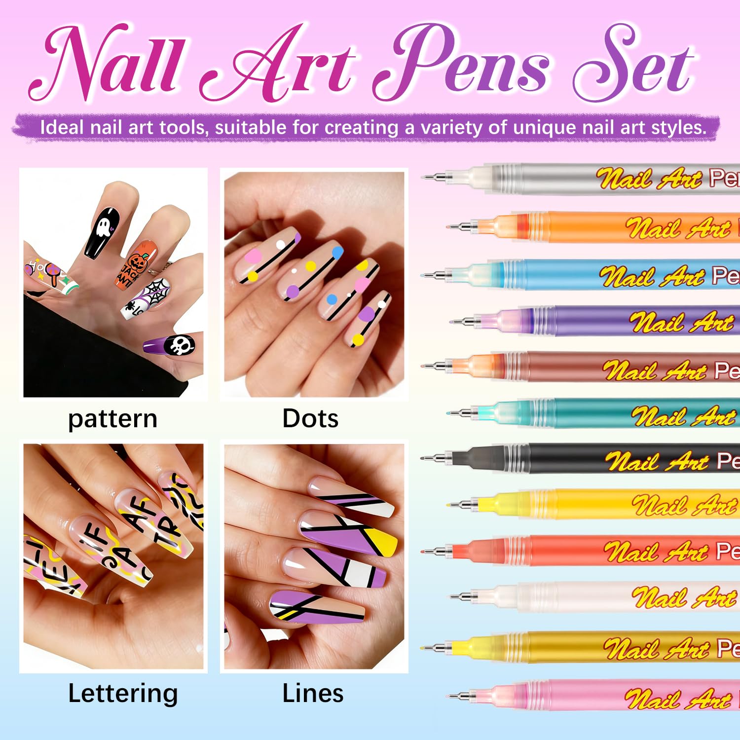 RFENLY nail art pens showing vibrant colors for detailed patterns.