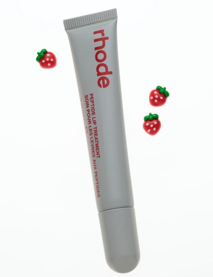 Rhode Peptide Lip Treatment Strawberry Glaze gloss texture for plump-looking lips.