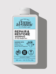Rhyme & Reason Repair & Restore conditioner label emphasizes vegan and cruelty-free formula.