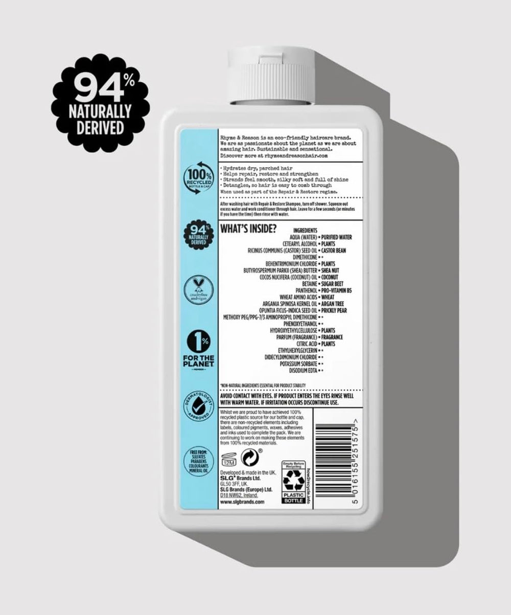 Rhyme & Reason Repair & Restore shampoo lather close-up shows creamy texture.