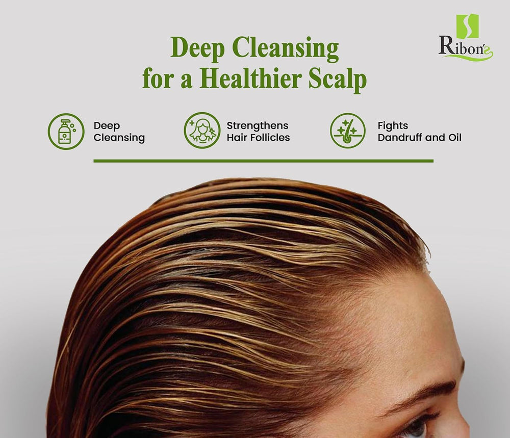 Ribon's natural hair care packaging 450ml highlights generous, salt-free formula.