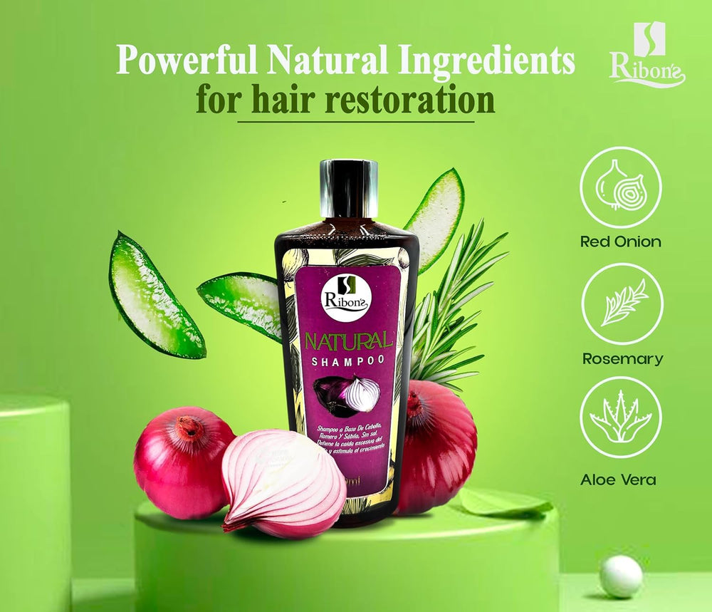 Ribon's natural shampoo ingredients aloe and rosemary shown for nourishing scalp.