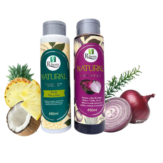 Ribon's onion shampoo bottle pour promotes scalp nourishment and healthier hair.