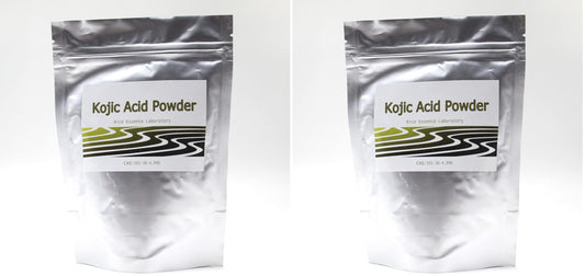 Rice Essence Kojic Acid Powder bottle label, ideal for DIY cosmetic formulations.