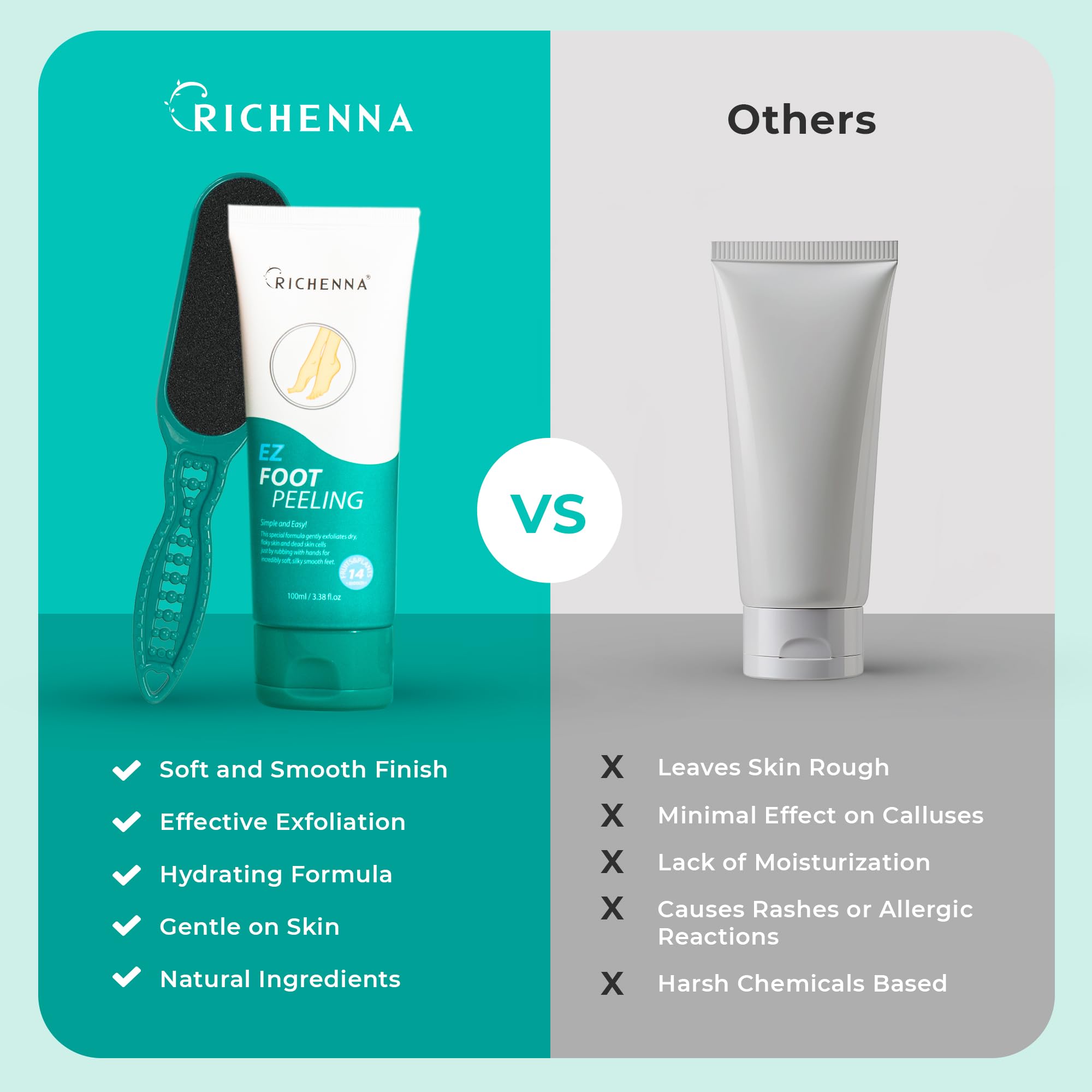 Richenna EZ Foot Cream aroma with lavender and peppermint for soothing routine.