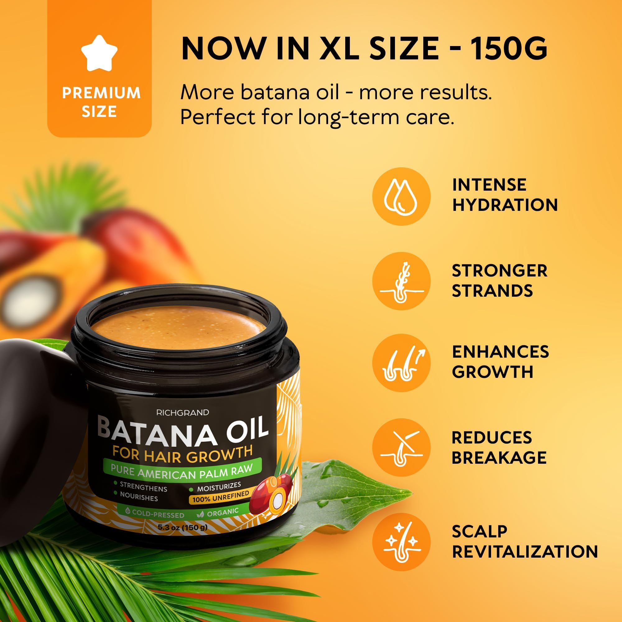 RICHGRAND Batana Oil texture close-up highlights creamy, nourishing consistency.