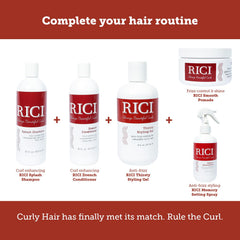 RICI Drench Conditioner on curly hair with defined shine.