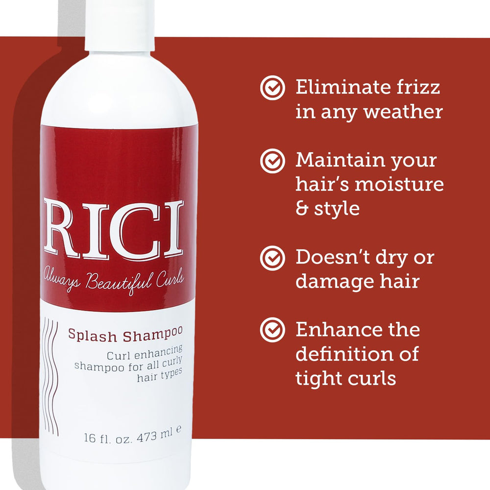 Made-in-USA badge on RICI Splash Shampoo 16oz bottle for daily cleansing