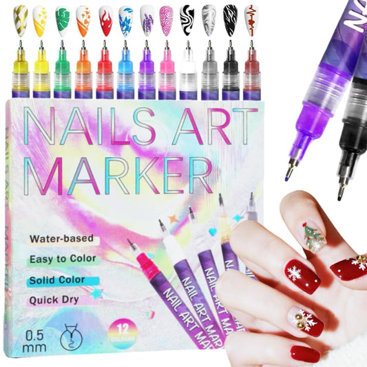 Ricishiy 12-color nail art pens set with vibrant pigments for precise, bold lines.