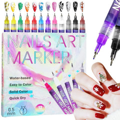 Ricishiy 12-color nail art pens set with vibrant pigments for precise, bold lines.