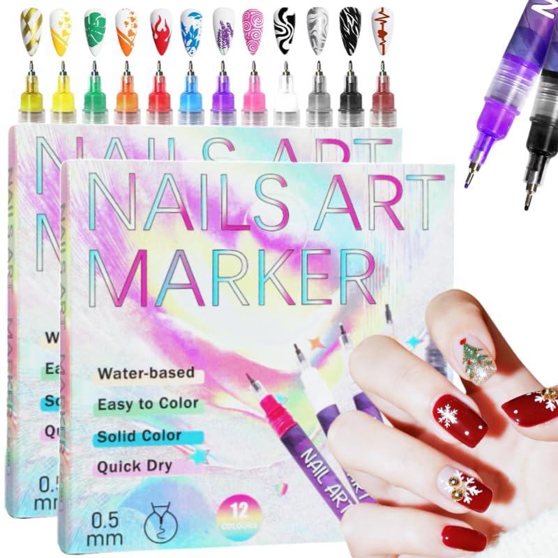 Ricishiy nail art pens set with 12 colors packaging enables versatile DIY designs