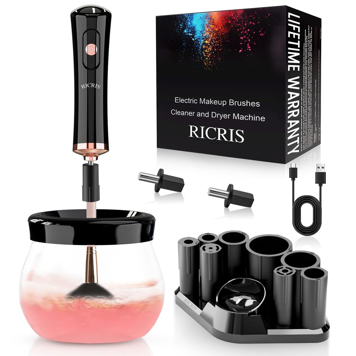 RICRIS electric makeup brush cleaner spinner for fast daily cleaning and reuse.