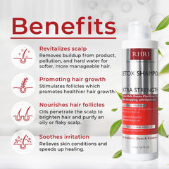 Rida Detox Shampoo label highlighting ingredients and gentle purification