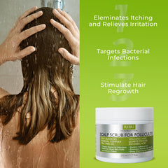 Rida Hair scrub jar showing mineral complex for balanced scalp.