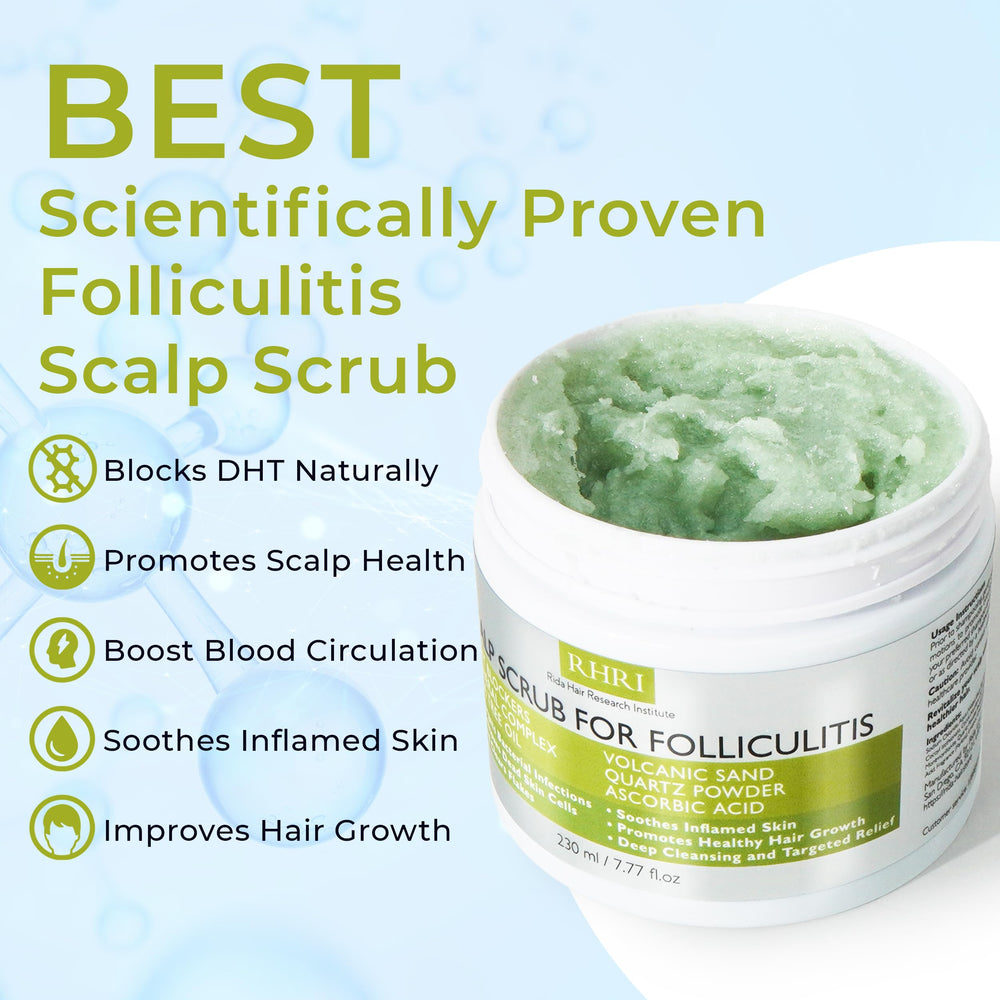 Rida Hair scrub texture with volcanic sand for exfoliation.