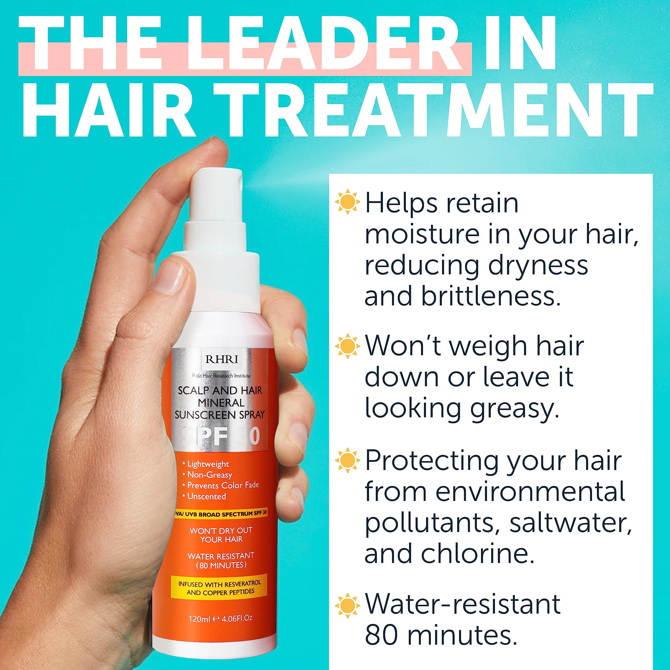 Rida Hair SPF30 spray shields color fade for vibrant locks
