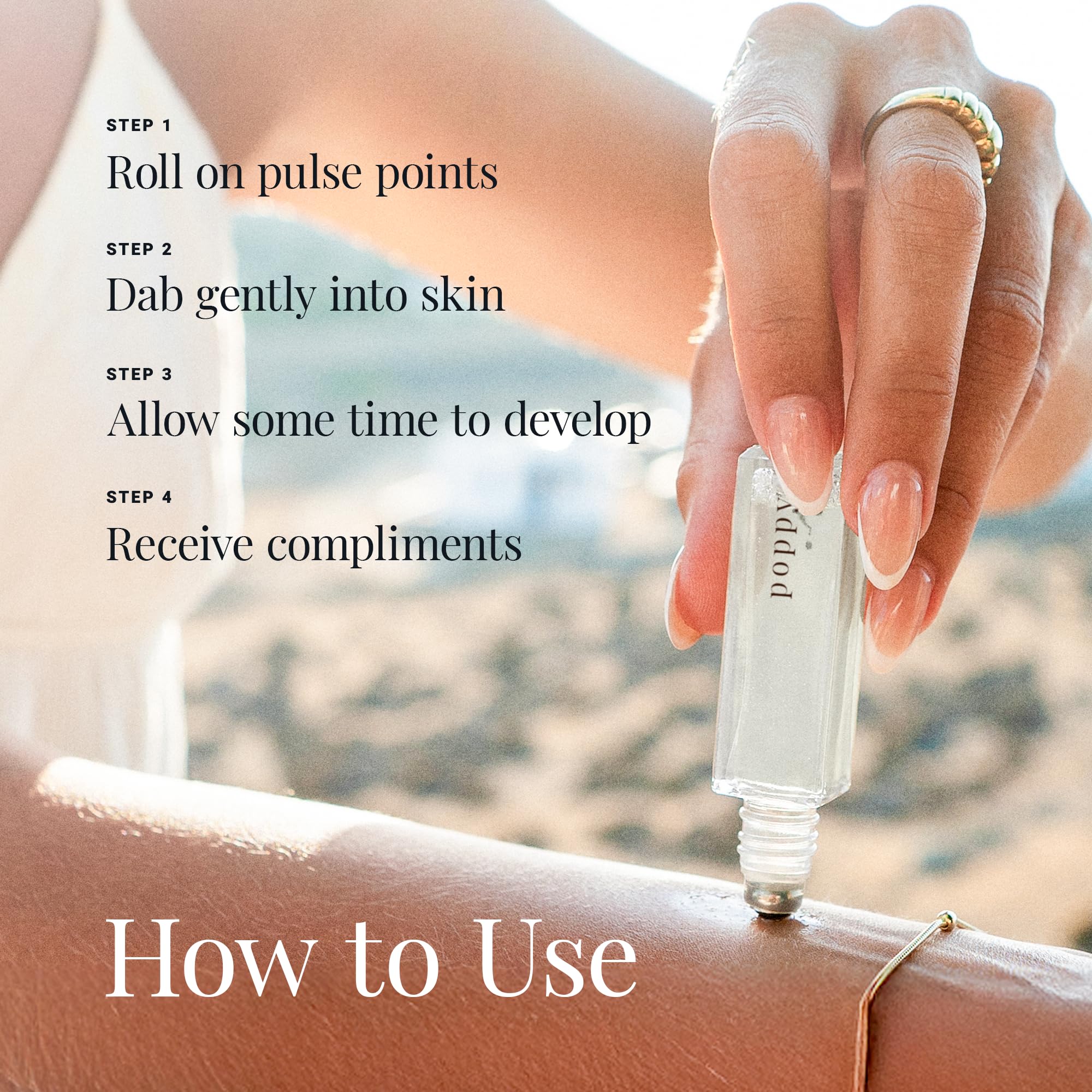 Riddle Poppy Roll-On compact bottle fits in purse for on-the-go scent.
