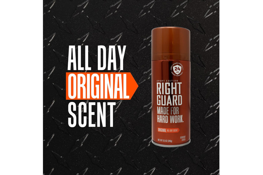 Right Guard Original deodorant spray pack of four provides steady daily protection.