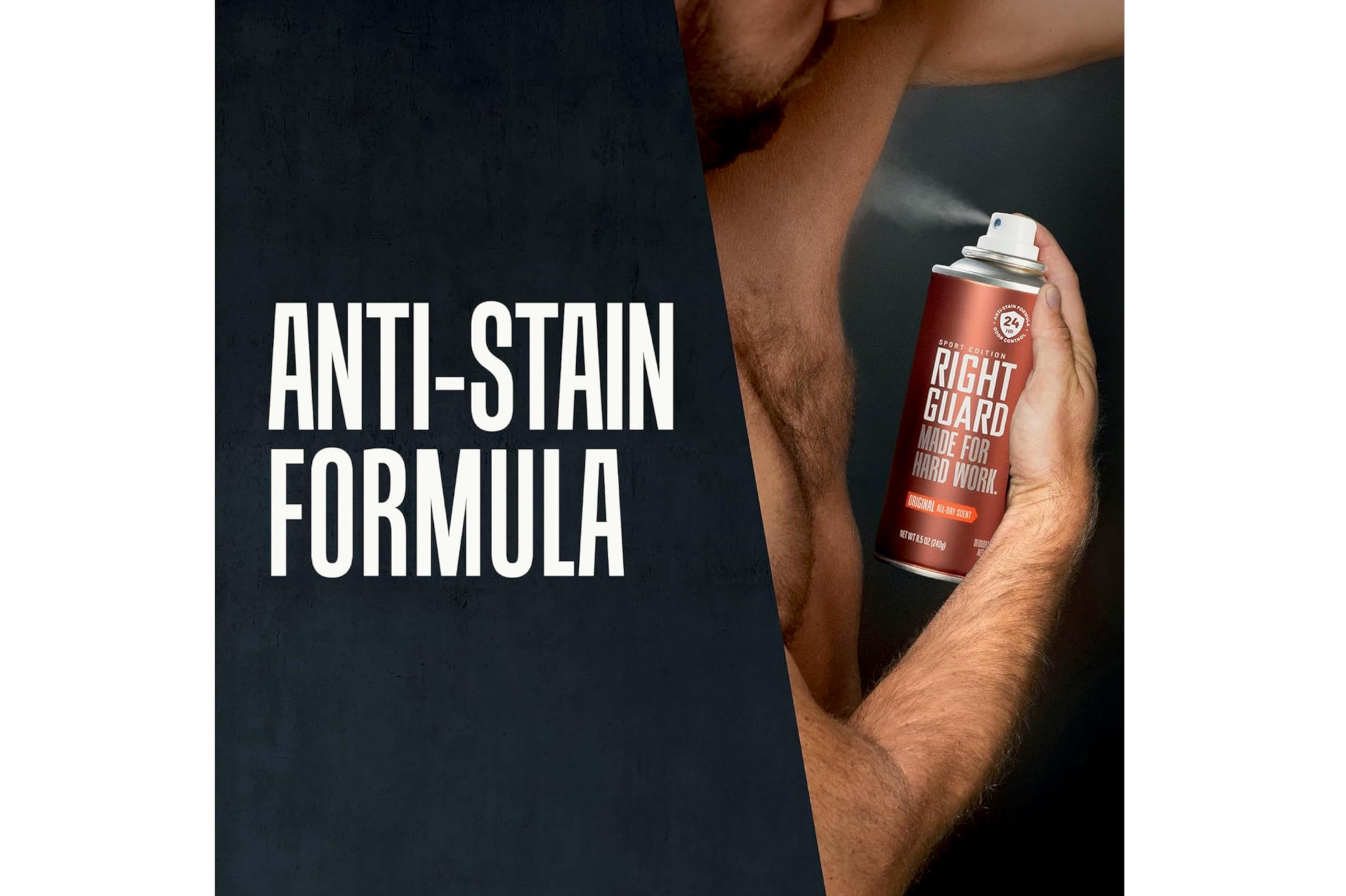 Right Guard brand logo on can reinforces trusted athletic freshness.