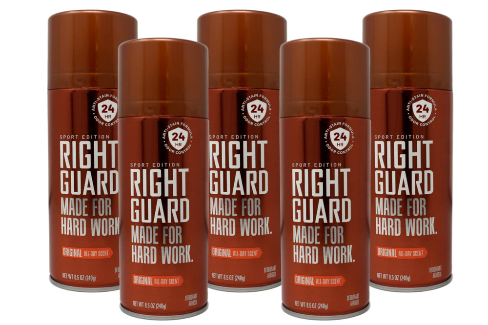 Right Guard Sport Original aerosol can front view offering all-day freshness.