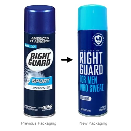 Right Guard unscented aerosol application action, easy daily spray.