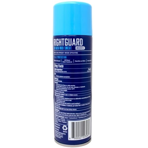 Right Guard unscented aerosol side view, quick-drying application.