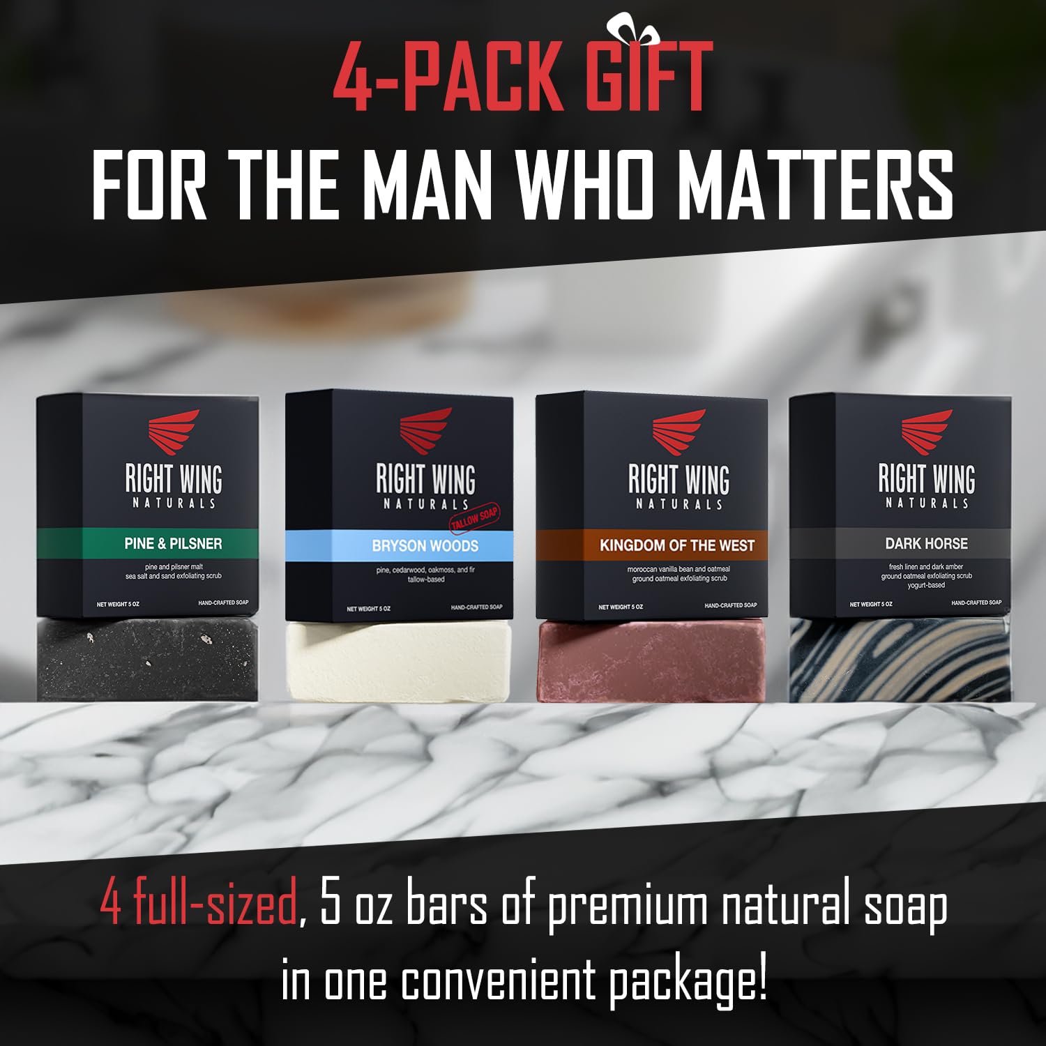 Right Wing Naturals Frontiersman bar soap gift-ready packaging for the man who matters.