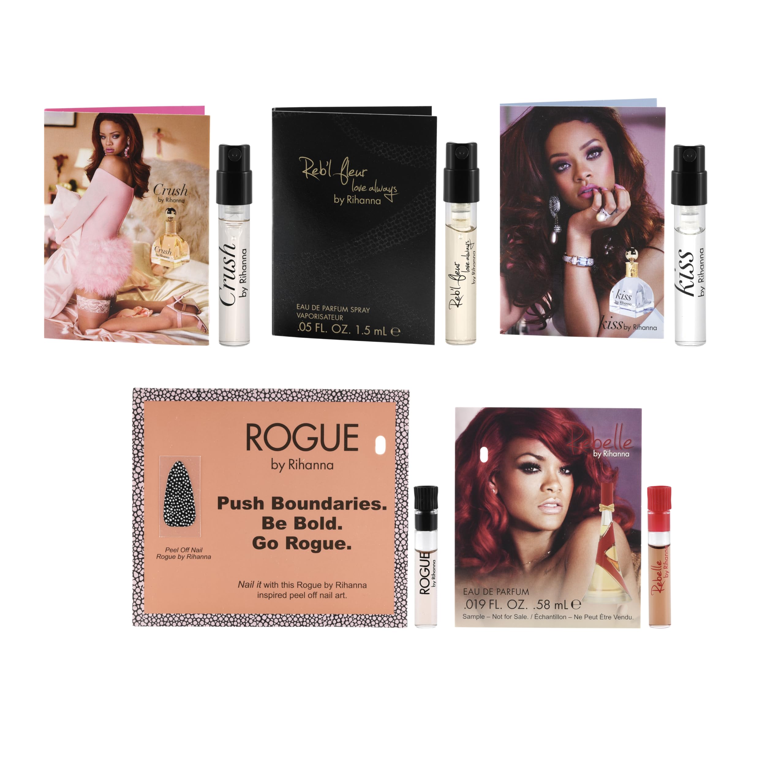 Rihanna fragrance vial labels help verify contents and weight accuracy.