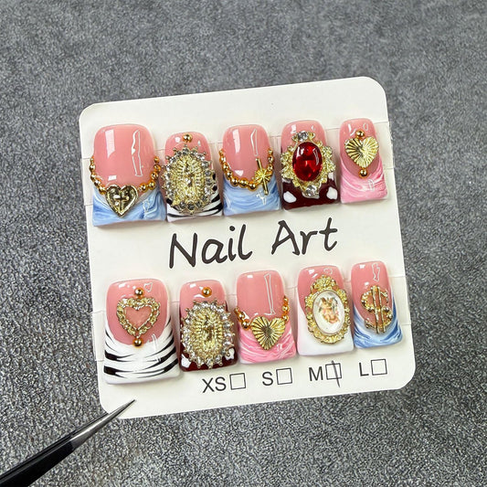 RIICFDD 3D golden heart design nails add glam for special occasions