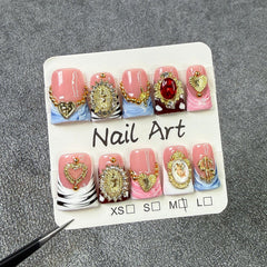 RIICFDD 3D golden heart design nails add glam for special occasions