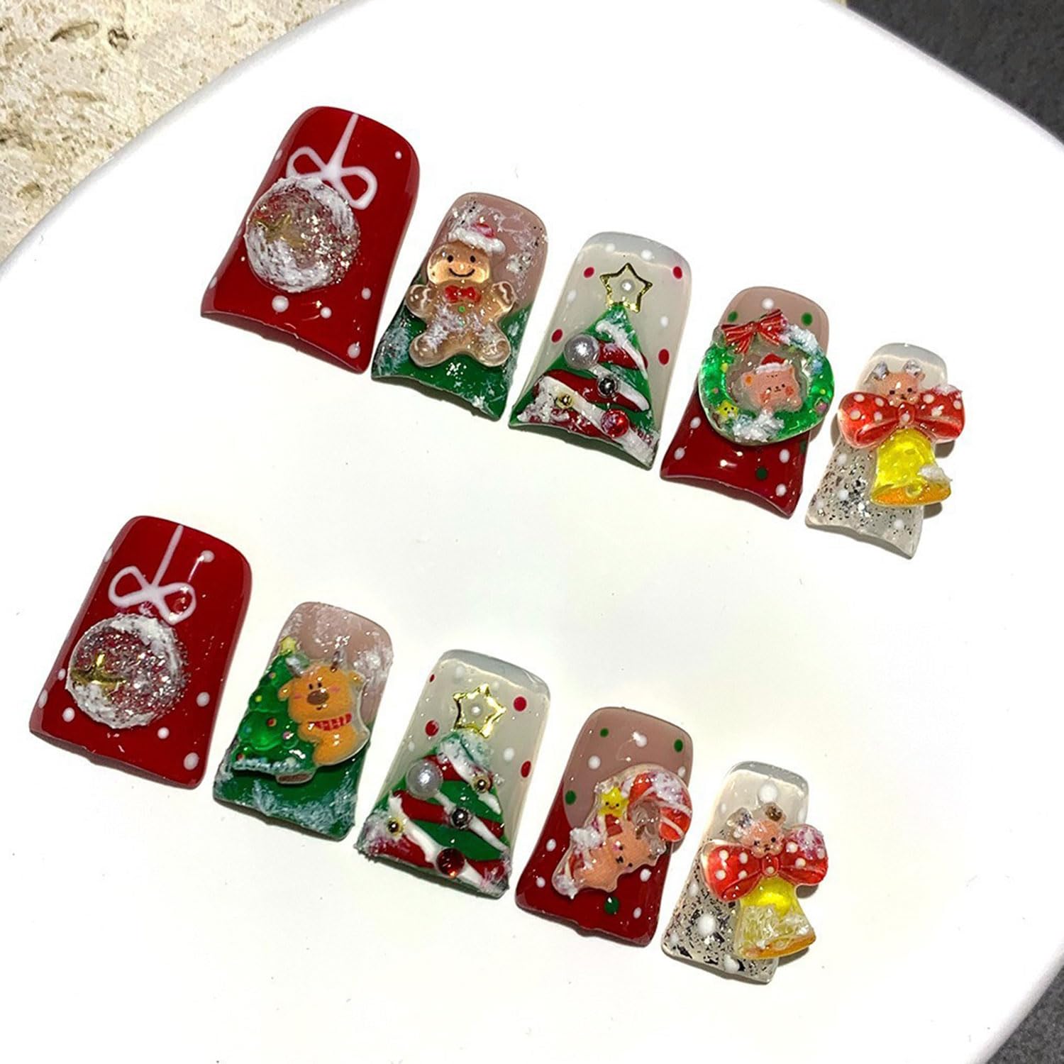 RIICFDD Christmas press-on nails full set for quick, glossy holiday manicure.