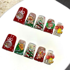 RIICFDD Christmas press-on nails full set for quick, glossy holiday manicure.