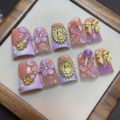 RIICFDD Duck Medium nails with velvet floral design for durable salon-quality at home.