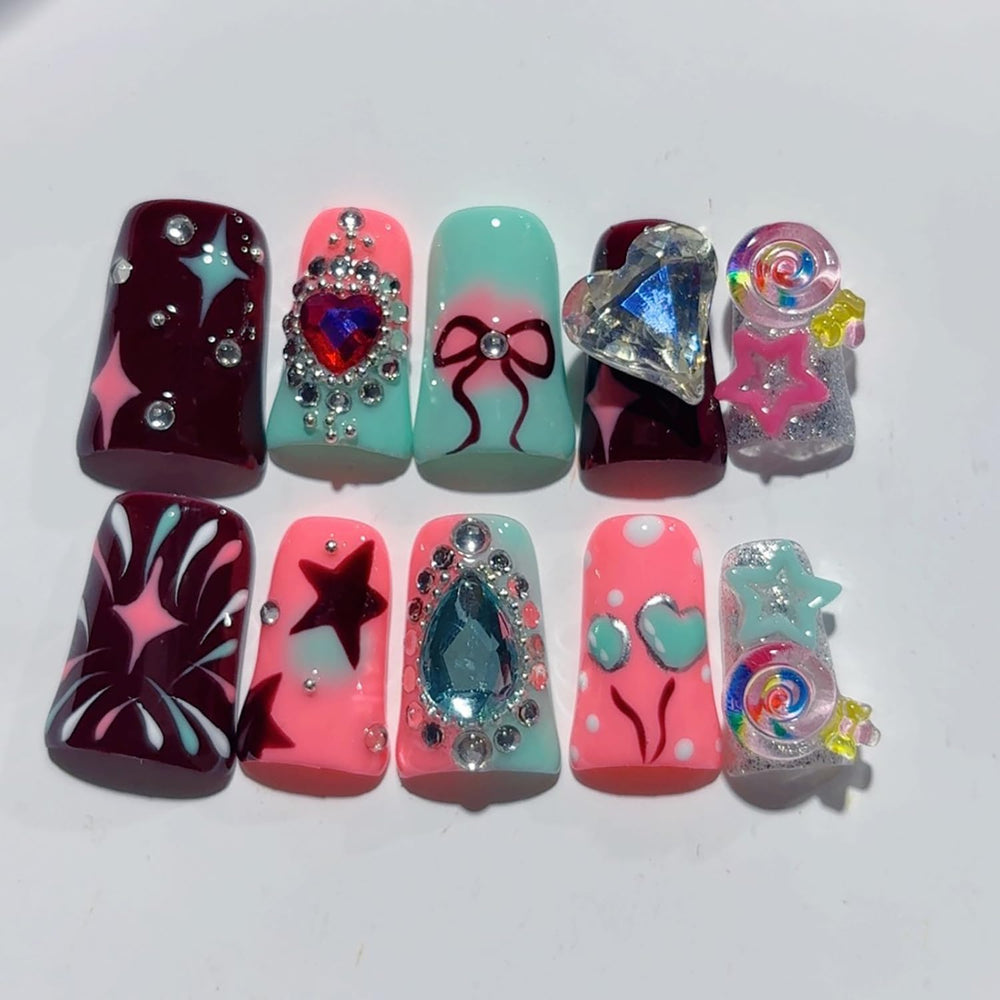 RIICFDD duck nails with heart pattern on full set for stylish styling