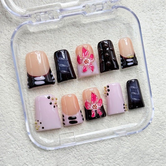 RIICFDD duck press-on nails closeup with bloom design for elevated style