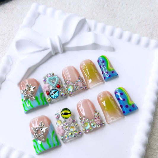RIICFDD colorful French tip nails showcase vibrant style for everyday wear.