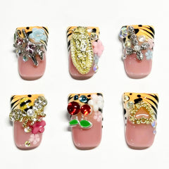 RIICFDD duck press-on nails leopard print for bold daily glamour.