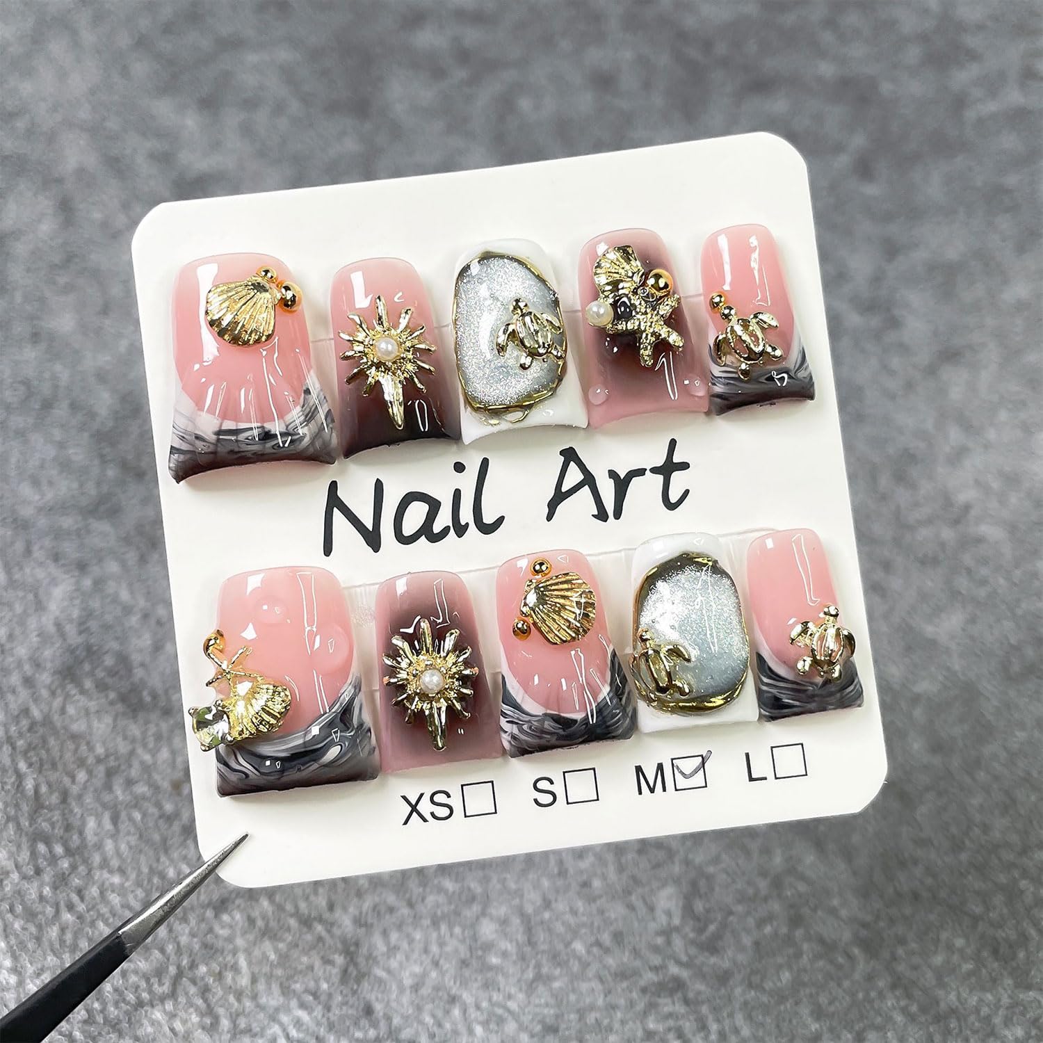 RIICFDD duck press-on nails featuring starfish accents for glamorous, quick manicures.