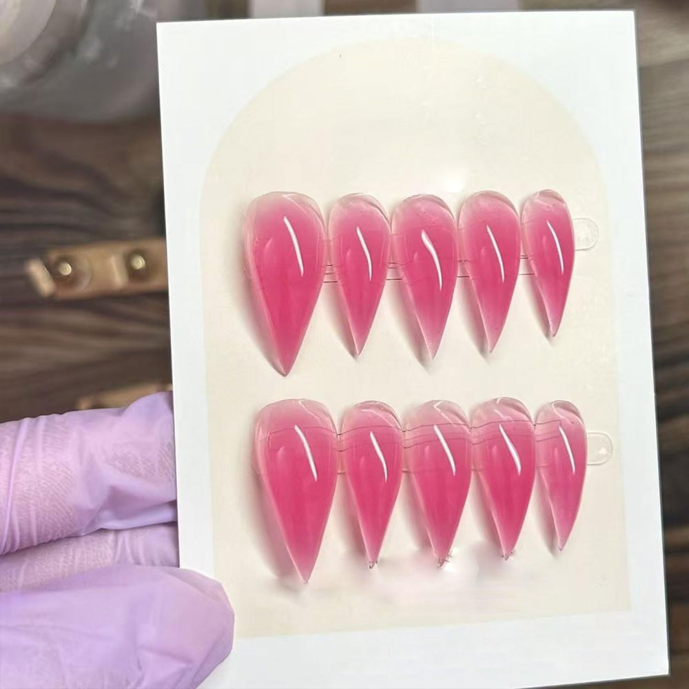 RIICFDD handmade almond press-on nails in pink curve for salon-like manicure