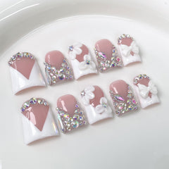 RIICFDD luxury rhinestone duck press-on nails with crystal accents for instant glam